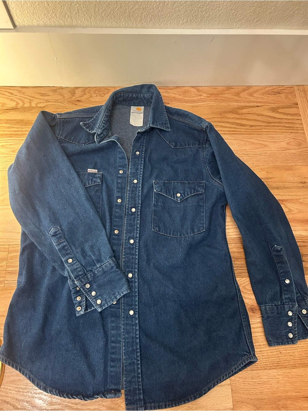 Vintage Carhartt Denim Snap-Front Western Shirt Mother of Pearl Buttons No Size